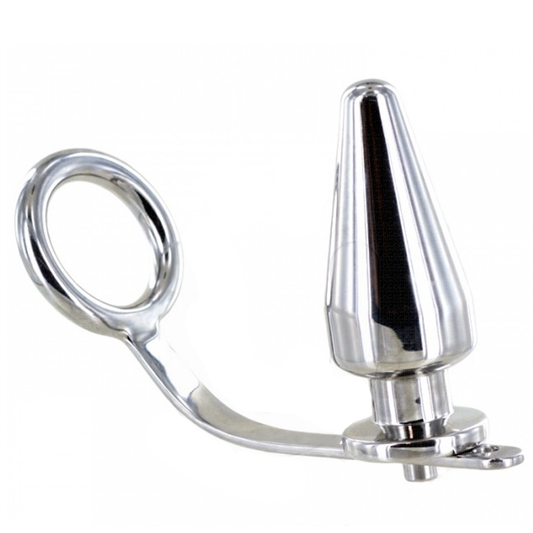Anello per il pene in metallo con spina anale 45x50 mm