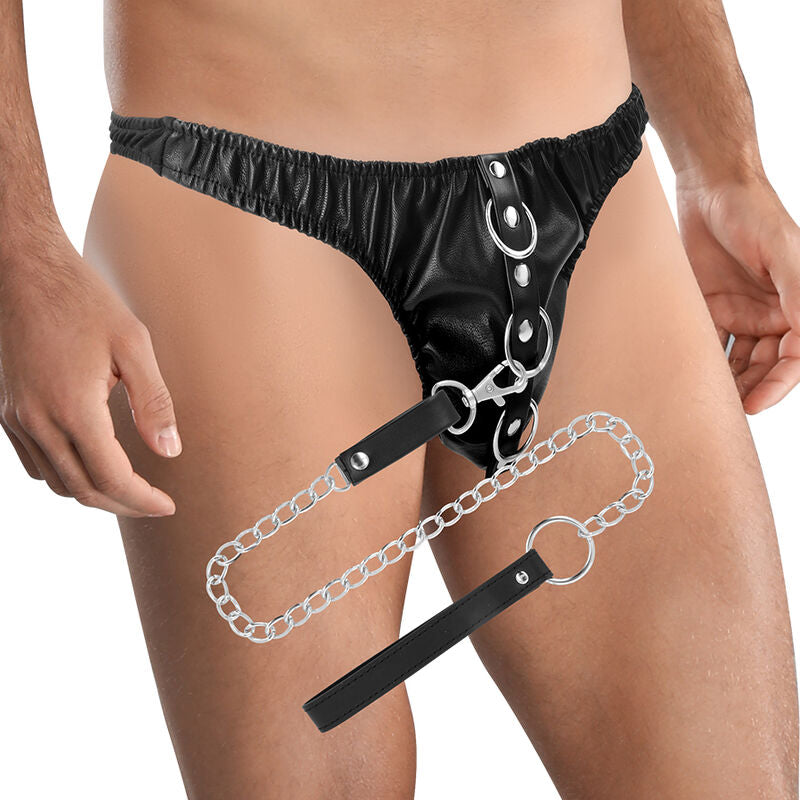 Darkness black underpants with leash