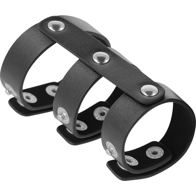 Darkness adjustable leather double  penis and testicles ring