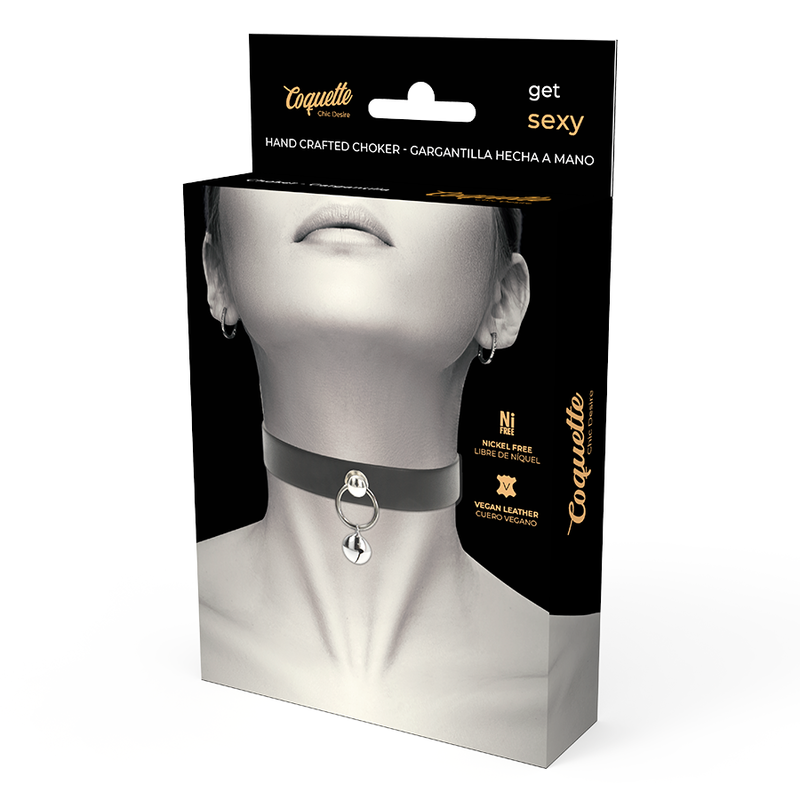 Coquette collar cuero vegano accesorio woman cascabel