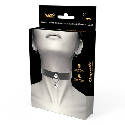Coquette collar cuero vegano accesorio woman cascabel