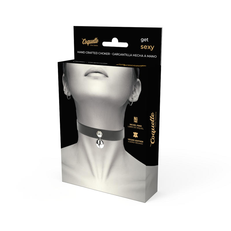 Coquette collar cuero vegano accesorio woman cascabel