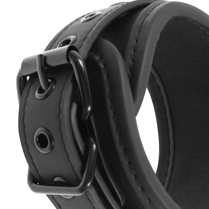Collare Fetish submissive con manette e catena nero