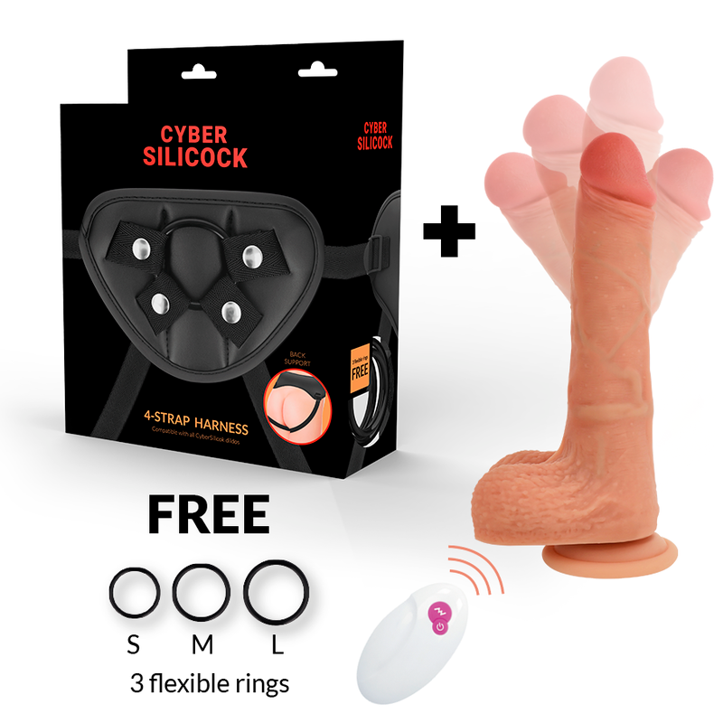 Strap on dildo Cyber silicock con vibrazione 21 cm colore carne