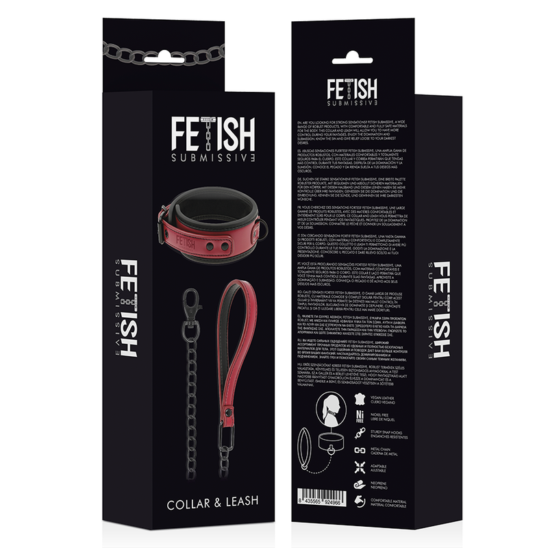 Fetish Submissive dark Room Collare con Catena Rosso/Nero