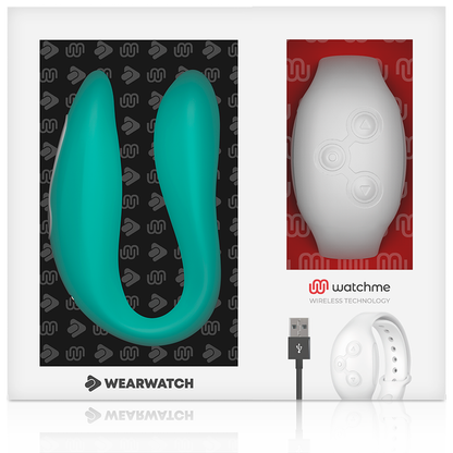 Vibratore telecomandato Wearwatch dual pleasure wireless technology watchme acquamarina e bianco